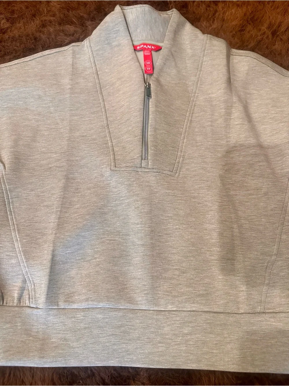 SPANX Heather Green Half-Zip Cowl Pullover